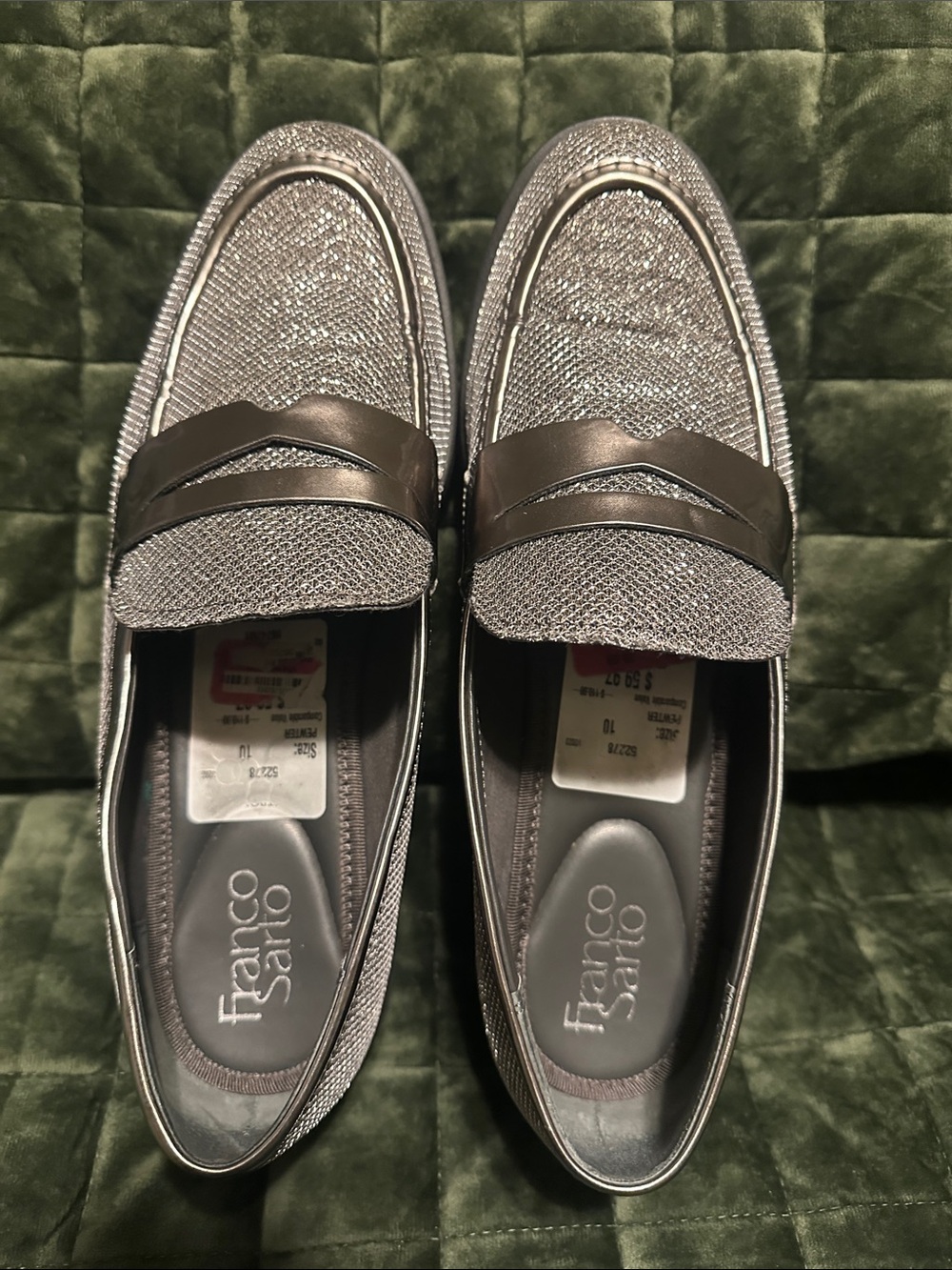 Franco Sarto Silver Metallic Knit Penny Loafers - Picture 6 of 12